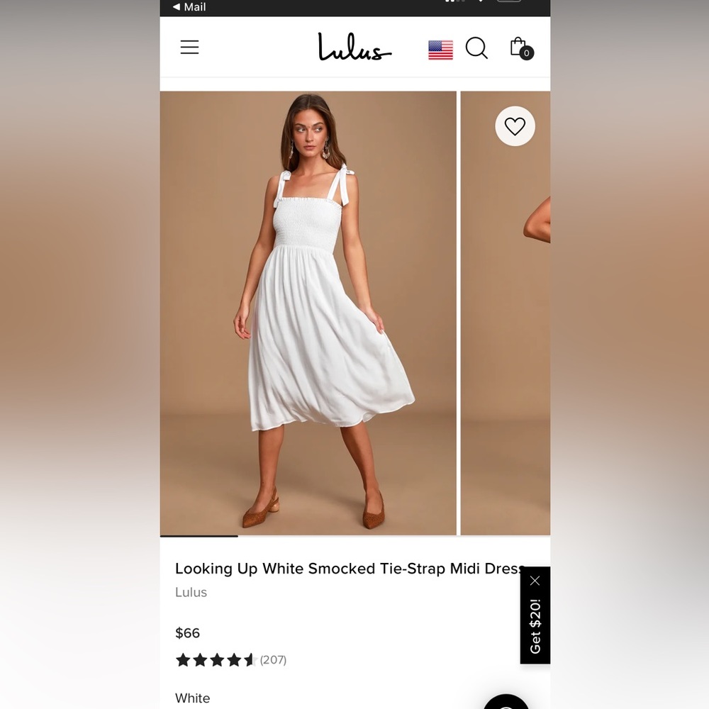 Lulus looking up white smocked tie strap midi dress - brand new